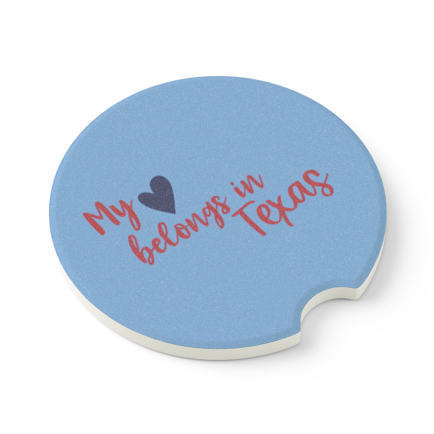 My Heart Belongs in Texas Car Coaster 2 Pack – Absorbent Soapstone Cup Holder Insert, Texas Gift for Texans & Travelers